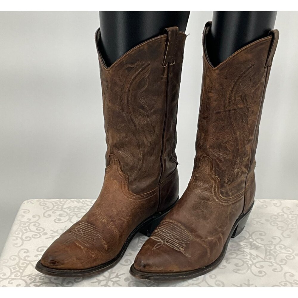 Brown Leather Cowboy Boots Women's Size 8M Western Style‎ Embroidered Design